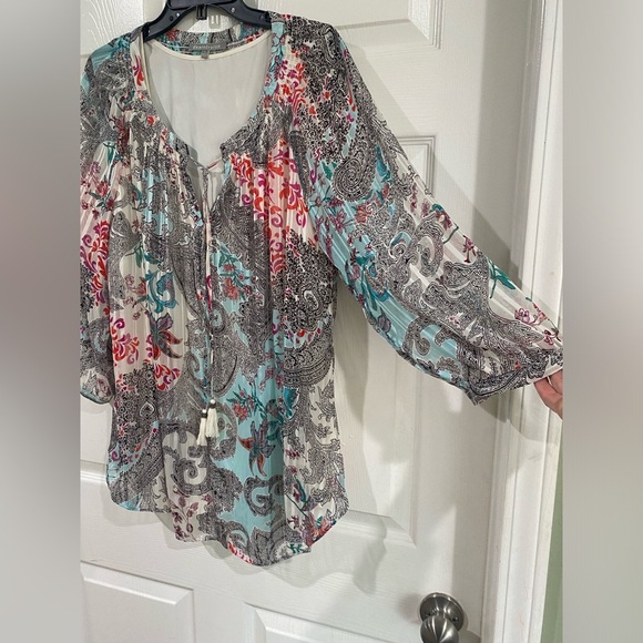 Daniel Rainn DR2 Blouse Womens Plus 2X Paisley Floral Balloon 3/4 Sleeve 2 Piece - Picture 3 of 15